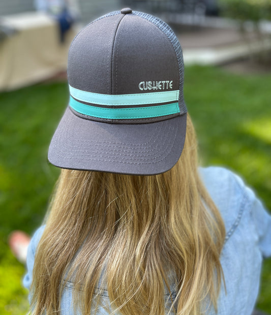 Dark grey/turquoise stripe meshback hat