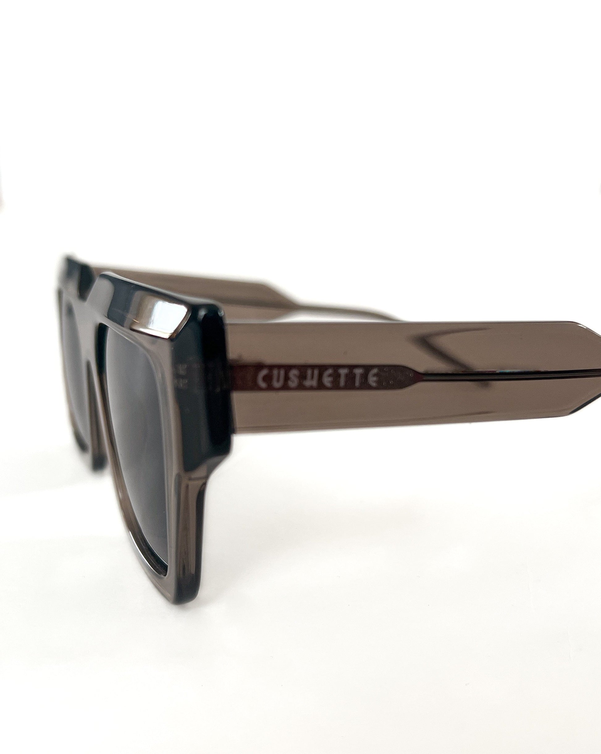 Side view of square frame polarized sunglasses