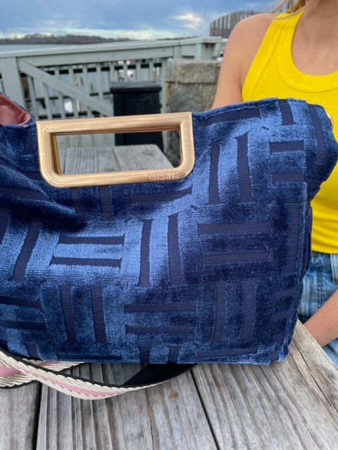 Navy basket weave Jane crossbody handbag - Brushed gold hardware