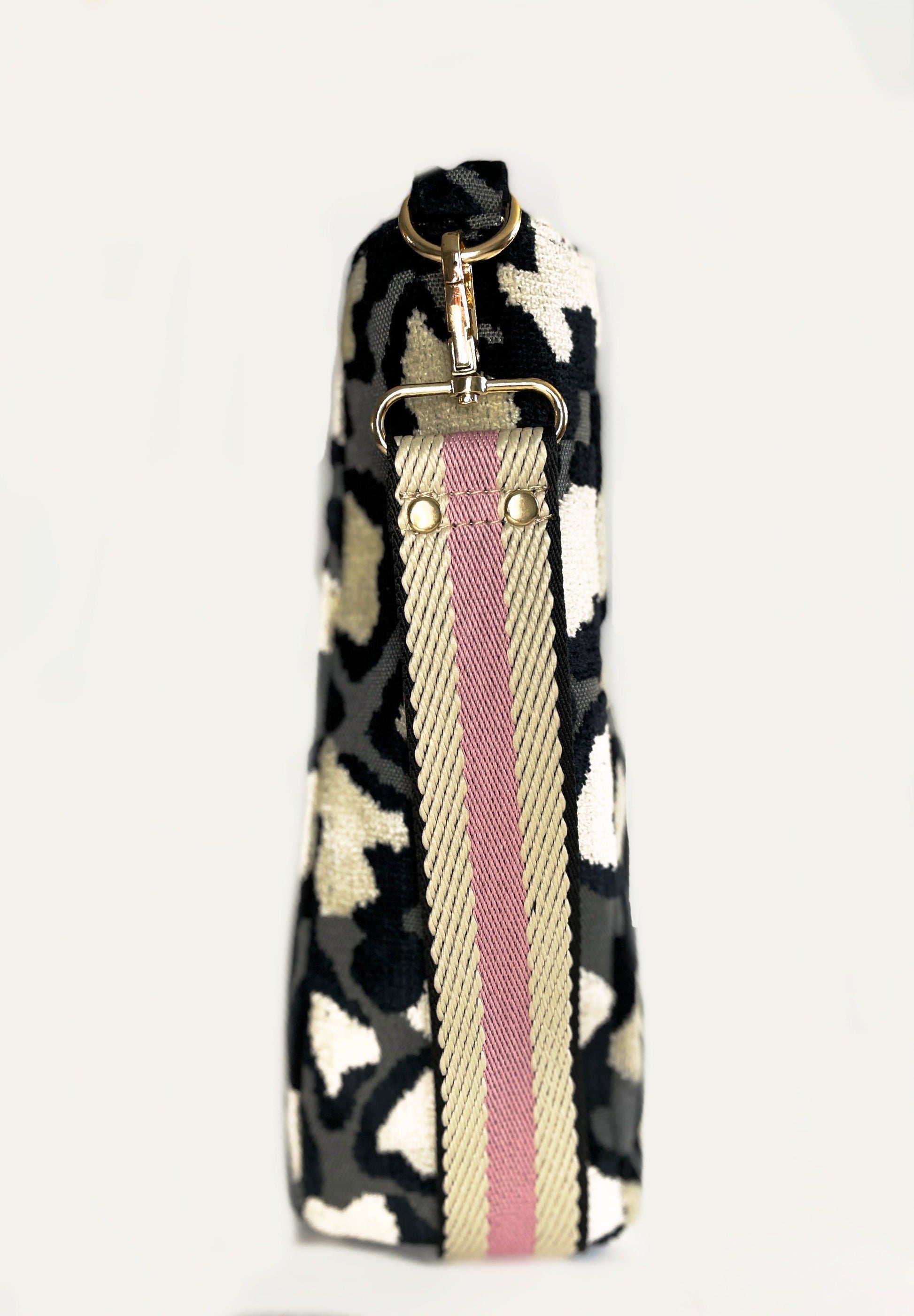 Womens Brown Black Leopard Faux Fur Gold Crossbody Strap Jewelled Clutch  Bag