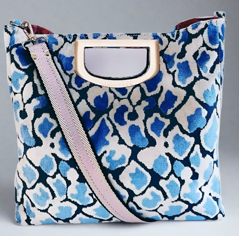 Blue and white leopard print bag